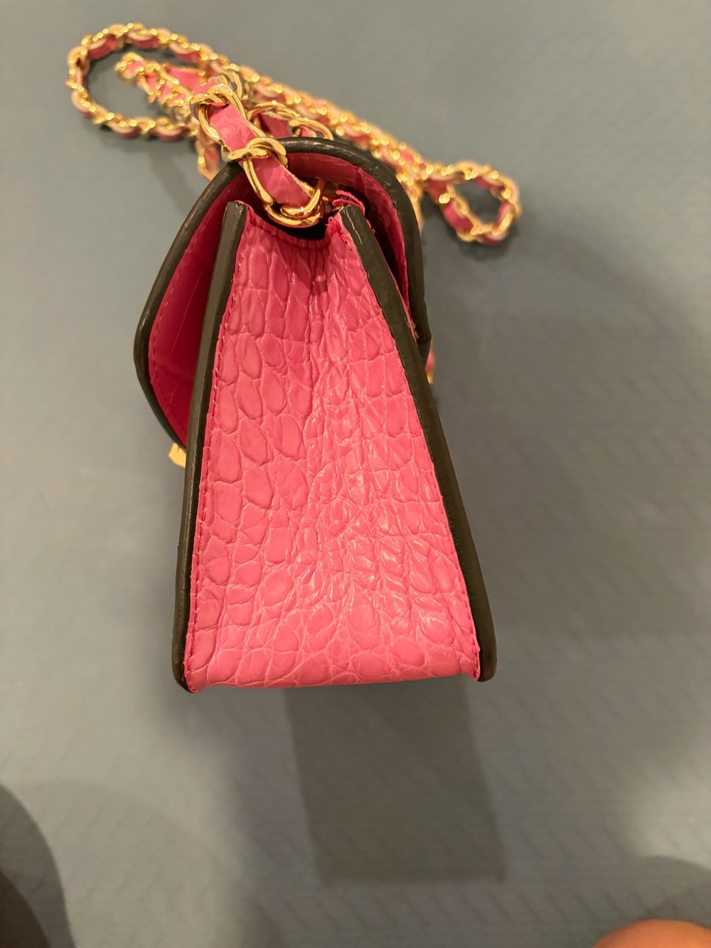 Authentic Valentino Pink Croc-Embossed Mini Chain Crossbody - Picture 6 of 6
